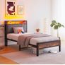 Single LED Lights,Metal Upholstered Platform Bed Frame with Charging Station Image 3