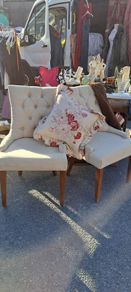 2 French Linen Dining chairs