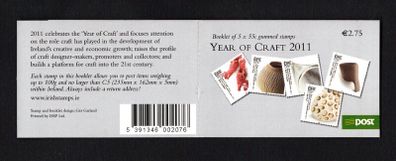2011 Ireland Year of Craft in Ireland Commemorative Stamp Booklet Mint Never Hinged (MNH). Hibernian HB172