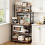 Kitchen Bakers Rack, 1.5m Power Cable Bakers Rack with Power Outlet, Kitchen Stand with X-Shaped Support Bar, 12 S-Shaped Hooks, Coffee Bar Stand for Dishes, Spice Bottles, Built-In Power Strip Image 2