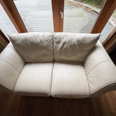 Cream Leather Sofa Set 3 Pieces