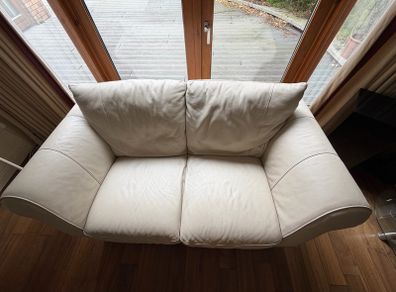 Cream Leather Sofa Set 3 Pieces