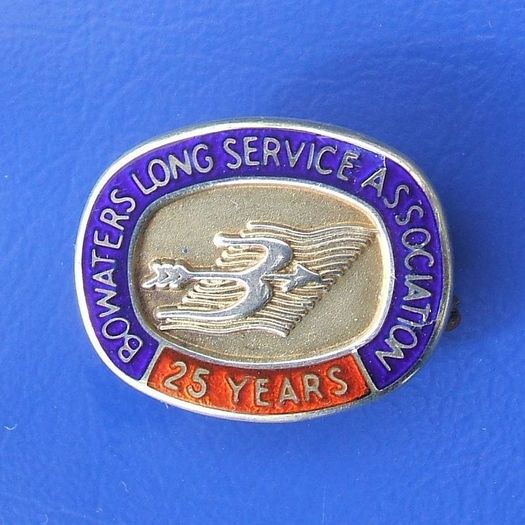 BOWATERS PAPER MILLS (hallmarked solid silver) - a vintage 25 Years Long Service enamel badge