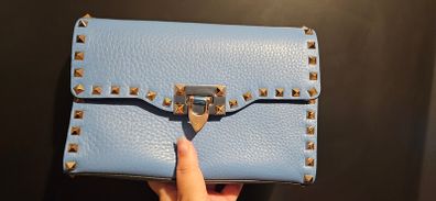 Valentino Rockstud Crossbody Shoulder Clutch Handbag in Blue