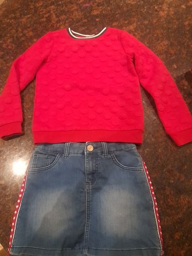 Girl's two piece outfit, denim.skirt and top