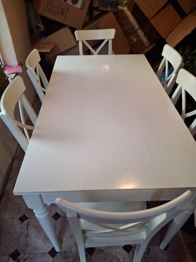 Extendable Timber Table with 6 Solid Chairs 135