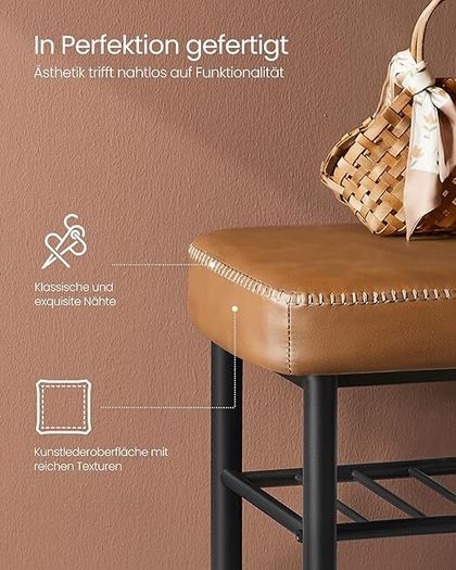Shoe Bench, Seat, Entrance Area, Faux Leather, Seams, 60s Style, Modern, Maximum Load 135 kg, 30 x 80 x 50 cm,