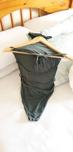 Khaki Green Halterneck Open Back Bodysuit - Size 6