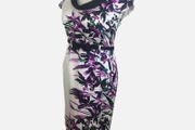 Izabella White Satin Purple Floral Pencil Dress With Bow Belt Uk 14 Includes Postage