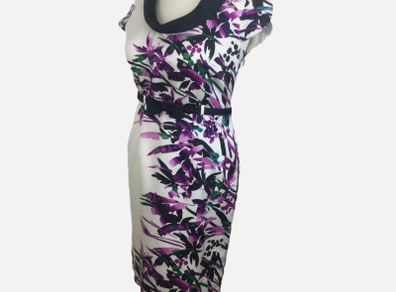 Izabella White Satin Purple Floral Pencil Dress With Bow Belt Uk 14 Includes Postage