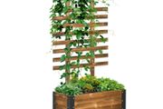 Raised Bed with Trellis, 4 Wheels, Treated Pine Wood, 65 cm x 31 cm x 147 cm, Black + Brown