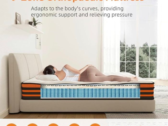 5FT King Size Mattress, 10 Inch 9 Zone Hybrid Orthopedic Mattresses King Mattress Gel Wave Memory Foam Pocket Sprung Mattress for Pressure Relief Motion Separation & Edge Support, 150x200x25cm
