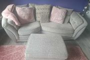 Grey Fabric Sofa &amp; Matching Footstool