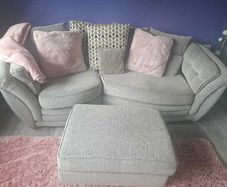 Grey Fabric Sofa & Matching Footstool
