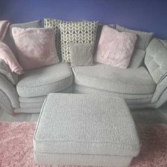Grey Fabric Sofa & Matching Footstool