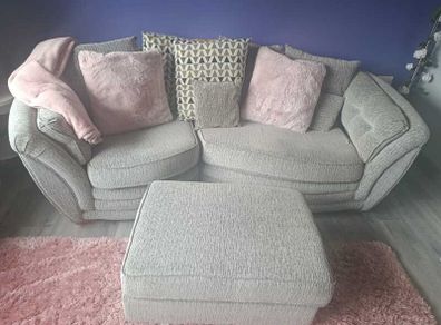 Grey Fabric Sofa & Matching Footstool