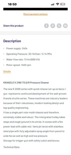 Kranzle 2160 ya power washer