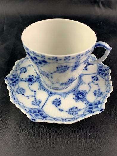 Vintage Royal Copenhagen Blue Fluted Full Lace Demitasse Cup and Saucer