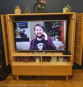 Oak slat slatted design tv unit