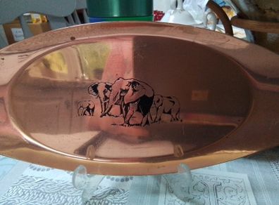 Vintage IMP Rhodesia Copper Serving Tray Elephant Motif