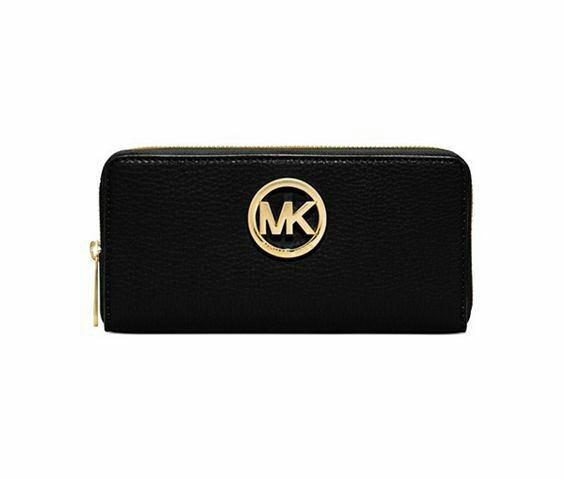 Michael Kors Faux Fulton Zip Around Continental Wallet (black/gold)