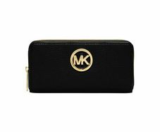 Michael Kors Faux Fulton Zip Around Continental Wallet (black/gold)