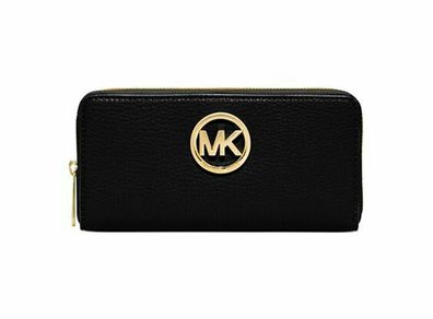 Michael Kors Faux Fulton Zip Around Continental Wallet (black/gold)