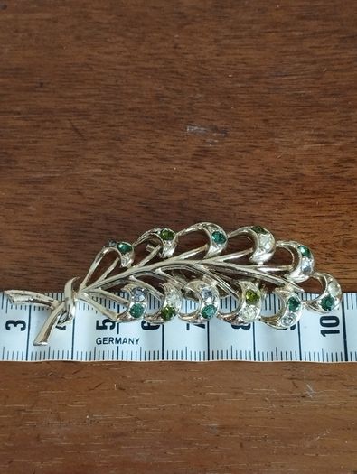 Vintage Brooch with Green Rhinestones.