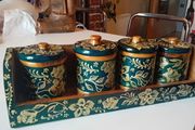 Vintage wooden tea coffee jars