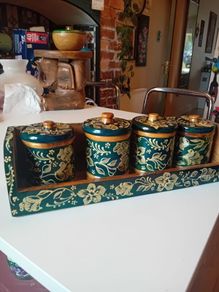 Vintage wooden tea coffee jars