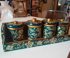 Vintage wooden tea coffee jars