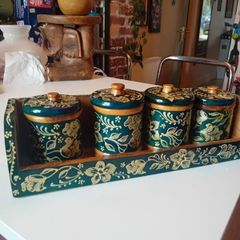 Vintage wooden tea coffee jars