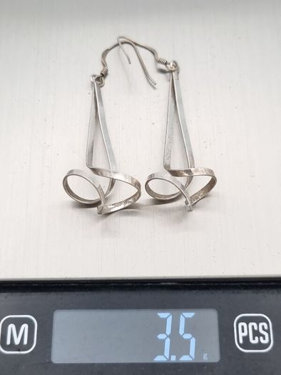 Vintage 925 Silver Long Abstract Sculptural Earrings