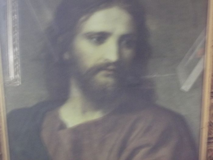 a large vintage holy picture in a lovely gild  frame