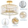 Gold Crystal Ceiling Lights,3-Light Modern LED Chandeliers Fitting,Industrial Crystal Semi Flush Mount Ceiling Lighting for Hallway Living Room Kitchen Bathroom,Dia 36.5cm E27 Base Image 3