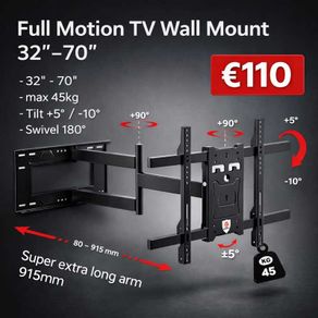 Tv Wall Mount Bracket Tilt Swivel Long Arm 32-70"
