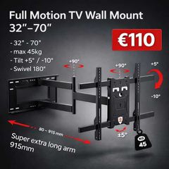 Tv Wall Mount Bracket Tilt Swivel Long Arm 32-70"
