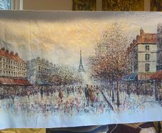 Large Hand Painted Oil on Canvas - Vintage Parisienne Scene
