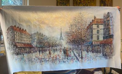 Large Hand Painted Oil on Canvas - Vintage Parisienne Scene