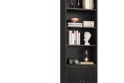 6-Tier Bookcase with Doors and Cabinet, Bookshelf Floor Standing Display Storage Shelf, Bookcases for Home, Office, Living Room, Bedroom, Black, 48 x 24 x 176.4