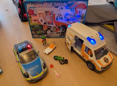 Playmobil city life ambulance and police car