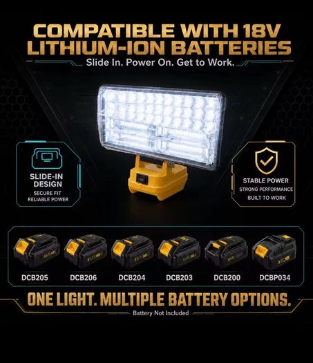New 90w LED Work Light For Dewalt 18V Battery Portable Flood Light Cordless Job Site Lamp Outdoor Emergency Fishing Tool