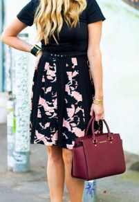 French Connection black/pink dress - floral & pleated skirt