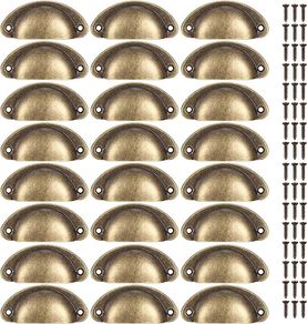24 Pcs Shell Cup Handles, Semi Circle Drawer Pull Handle, Metal Kitchen Cupboard Cabinet Dresser Door Handles Knobs, Retro Furniture Knobs