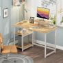 Office Desk 100cm with Monitor Stand, Oak Study Computer Desk, Reversible Storage Shelves, Space Saving, Easy Assembly, For Home and Small Spaces Image 9