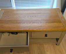 Solid Wood Two Tone Coffee Table with Drawers & Lower Shelf Excellent Condition