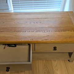 Solid Wood Two Tone Coffee Table with Drawers & Lower Shelf Excellent Condition