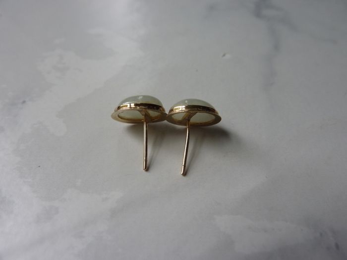 9ct Gold Jade Stud Earrings, Sterling Silver Backs, 1.4g