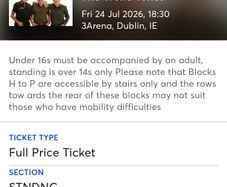 1 x Standing Ticket - Wolftones Friday 24th @ 3 Arena