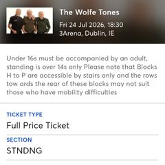 1 x Standing Ticket - Wolftones Friday 24th @ 3 Arena